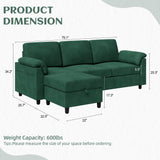 Vongrasig Convertible Sectional Couch, 3 Seat L Shaped Sofa with Removable Pillows Linen Fabric Small Modern Couch Mid Century for Living Room, Apartment and Office (Green) Vongrasig