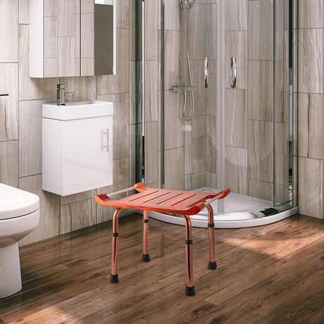 Shower Chair, Teak Shower Bench, Shower Stool for Inside Shower, Shower Chair for Elderly and Disabled, Shower Seat, Portable, with Handles, Height Adjustable WWTXXTWW