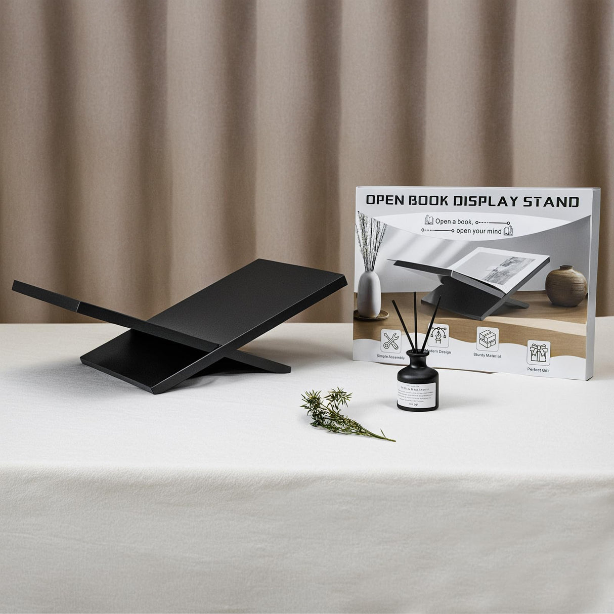 PUERSI Open Display Stand, Wooden Large Book Holder, Coffee Table Stand, Wood Easel for Magazine, Art, Cook Book, Bible, Quran - Black PUERSI