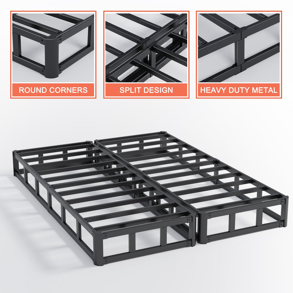 Yicensen Split King Box Spring 5 Inch, Low Profile Heavy Duty Metal Box Spring King Size with Fabric Cover, Noise-Free, Quick Assembly Yicensen