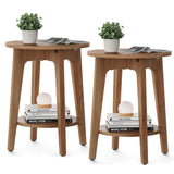 VASAGLE Side Tables, Set of 2, Small Round End Table with Lower Shelf, Nightstand for Small Spaces, Living Room, Bedroom, Rustic Walnut ULET289K01 VASAGLE