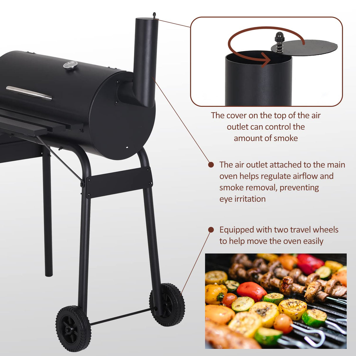 Charcoal Grills Outdoor BBQ Grill Offset Smoker with Wheels Side Fire Box Portable Barbecure Grill for Outdoor Cooking Backyard Camping Picnics,Black NChanmar