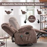 CANMOV Massage Rocker Recliner with Heat and Vibration, 360 Degree Swivel Manual Antiskid Fabric Single Sofa Heavy Duty Reclining Chair for Living Room, Dark Brown CANMOV