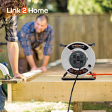 Link2Home Contractor Grade Retractable Extension Cord Reel 75 Ft. With 4 Outlets & Heavy Duty/High Visibility 3-Prong SJTW Cord Link2Home