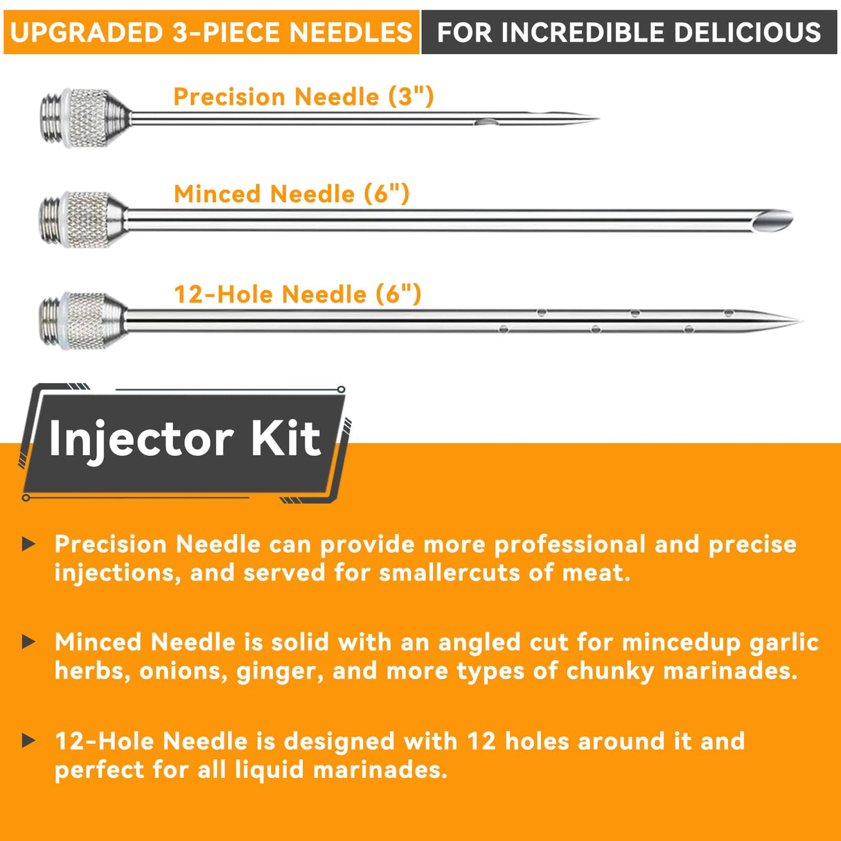 RIDGEPOLE Meat Injector, Marinade Injector with 3 Marinade Needles,Seasoning Injector, Turkey Injector Syringe，2-OZ Large Capacity, All Stainless Steel 2024 UPDATE RIDGEPOLE