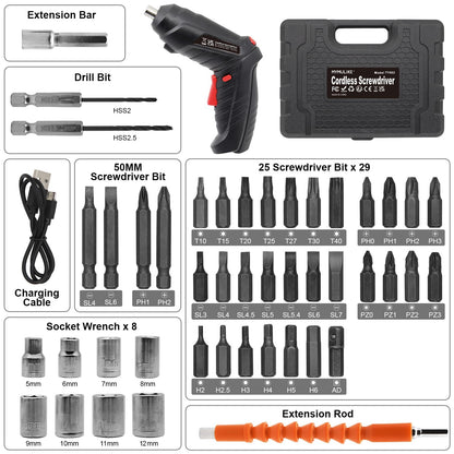 Cordless Electric Screwdriver, 3.6V Rechargeable Power Screwdriver with 47 pcs Accessories, usb charging, 3Nm Screw Gun, mini Carrying screwdriver set with LED Light for Electric Power Drill  - WoodArtSupply