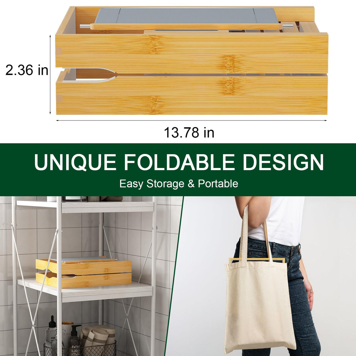 Foldable Bamboo Bathtub Caddy Tray Expandable for Luxury Bath, Bath Accessories & Table with Wine Glass Holder, Book Stand Bathroom Organizer with Extending Sides for Men/Women BAMBUROBA