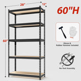 SYLOUGH 28" W Father&I Industrial Heavy-Dudy Garage Shelving Units/Systems: Metal 5-Tier Storage Shelves Adjustable for Basement/Closet/Tote/Kitchen/Pantry Organization, 60" H*28W *12" D, Black SYLOUGH