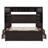 Queen Storage Platform Bed with Bookcase Headboard and Drawers in Espresso Harper & Bright Designs
