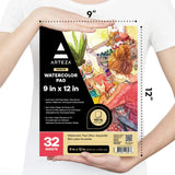 ARTEZA Watercolor Paper, 32 Sheets Each, 9x12 Inch Water Color Paper, 140lb/300gsm, Cold Press, Acid Free Art Paper ARTEZA