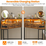 Cyclysio Corner Vanity Desk Without Mirror, Makeup Vanity Table with Lights & Power Outlets, Small Corner Vanity with Drawers for Bedroom,Small Spaces, Brown Cyclysio