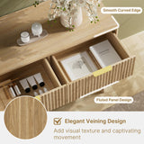 LYNSOM 55" W Fluted Dresser for Bedroom with 7 Drawer, Modern Chest of Drawers with Metal Handle and Curved Profile Design, Wood Dresser TV Stand & Storage Organizer for Living Room, Natural Oak LYNSOM