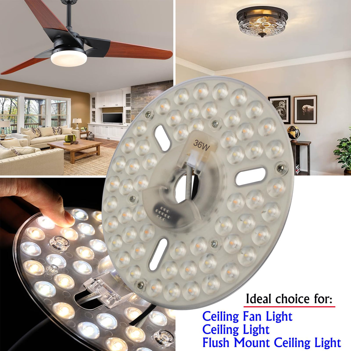 36W 6.4" LED Ceiling Fan Light Kit - Replacement LED Light Board Panel with 3 Color Temperature Memory Function OLYMSTAR