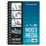 Grumbacher 5.5" x 8.5" Mixed Media Paper Pad with in & Out Pages, 98 lb. / 160 GSM, Side Wire Bound, 60 White Sheets/Pad, 1 Each Grumbacher