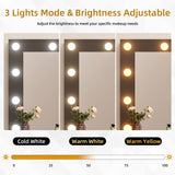 YESHOMY Vanity Desk with Mirror, Makeup Table with 11 Adjustable LED Lights and 2 Spacious Drawers, Soft-Padded Storage Stool, 3 Lighting Modes with Control, for Bedroom, Black YESHOMY