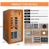Sauna Mini 1 Person Low EMF Infrared Home Sauna,Hemlock Wood 5 Heating Panels Dry Indoor Sauna,1200W/110V Far Infrared Sauna With Led Reading Lamp,Bluetooth Speakers,Oxygen bar,Digital Controller Prahalum
