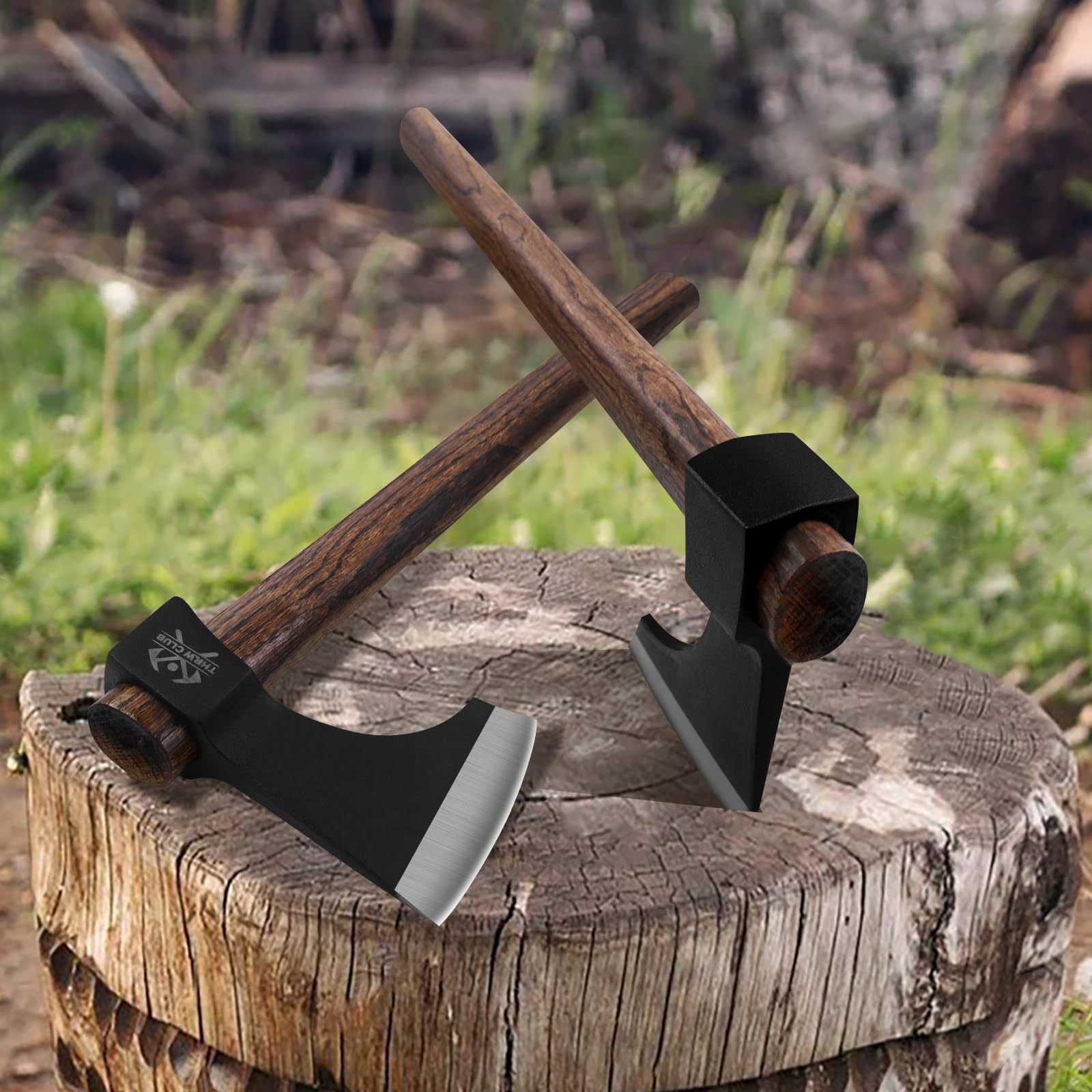 THRWCLUB Throwing Axe Set 2Pack, 18.9" Viking Tomahawk Axe with 1065 High Carbon Steel and Beech Wooden Handle, Well Balanced, Great for Axe Throwing Competition and Recreation - WoodArtSupply