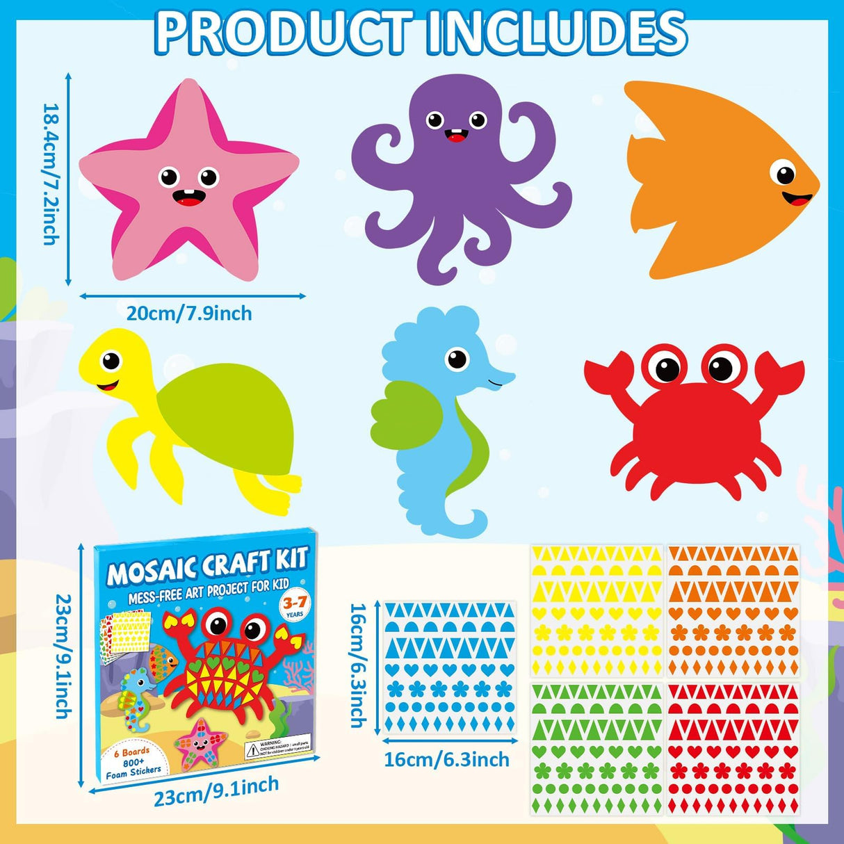 Lonfliness Ocean Animal 3D Foam Sticker Kit No Mess Felt Sticker Art Crafts for Kids DIY Underwater Sticker Craft for Boy Girl 3+ Birthday Gift Preschool Home Learning Educational Game Activity Lonfliness