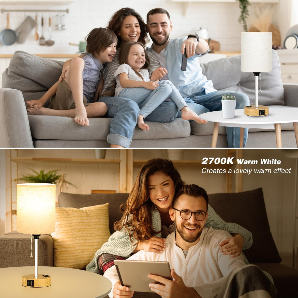 Small Bedside Lamp for Bedroom Nightstand - Table Lamp with USB C and A Port, Pull Chain Bed Lamp with AC Outlet, Nightstand Lamp with Wood Base for Kids Reading, Desk Lamp for Living Room/Dorm Room Dicoool