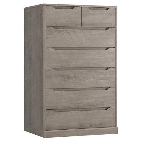 HITHOS 51" Tall 7 Drawers Dresser, Modern Grey Dresser, Wood Dressers & Chests of Drawers with Cut-Out Handles, Upright Drawer Chest, Accent Vertical Dressers Storage Cabinet for Living Room, Ash Gray HITHOS