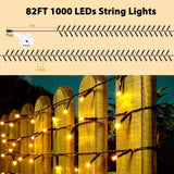Quntis 82ft 1000 LED Cluster Christmas String Lights - Dark Green Wire Christmas Tree Lights - 8 Modes Outdoor Waterproof Christmas Lights Plug in for Holiday Wedding Party Home Decor, Warm White Quntis