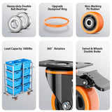 3 inch Casters Wheels, Heavy Duty Casters Set of 4, No Noise Industrial Casters Load 1600lbs with Brake, Swivel Industrial Plate Casters, Wheels for Cart Furniture(2 Hardware Kits & Gloves) LUTUMEI