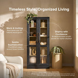 mopio Blake Tall Display Cabinet, Kitchen Buffet Pantry Cupboard, Trophy Display Case, Storage Cabinet Scratch Resistant Acrylic, Modern Farmhouse Curio Organizer (Black Oak Acrylic, Set of 2) mopio