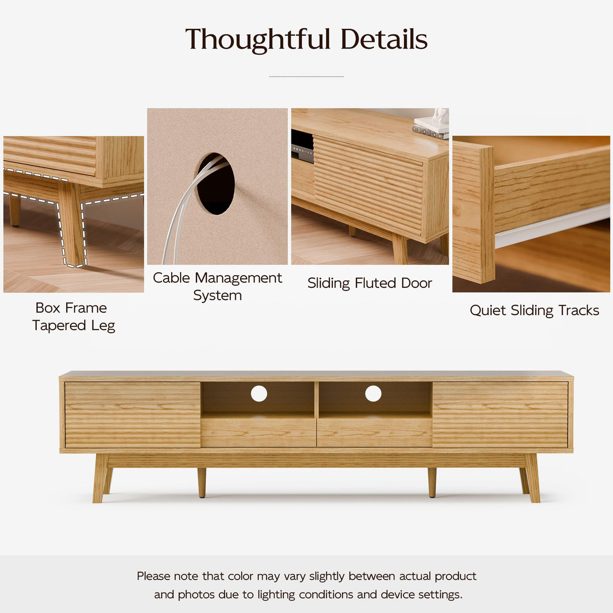 TOLEAD 70" TV Console, Mid Century Modern Media Console for 55/65/75 Inch TV, Low Profile TV Stand with Fluted Sliding Doors, Boho Light Wood Credenza for Living Room, Oak TOLEAD