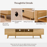 TOLEAD 70" TV Console, Mid Century Modern Media Console for 55/65/75 Inch TV, Low Profile TV Stand with Fluted Sliding Doors, Boho Light Wood Credenza for Living Room, Oak TOLEAD