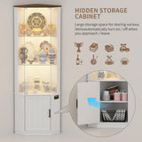 Lvifur 69" Corner Glass Display Cabinet with RGB Lights,3-Tier Movable Glass Shelves,Curio Display with Human Body Sensor,Bookcase with Storage Cabinet for Toys,Books,Collectibles,Liquor,White Lvifur