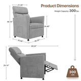 Claiks Power Recliner Chair for Adults, Adjustable Reclining Chair, Comfortable Recliner Couch with Side Pockets&Wire Remote Control, for Living Room, Home Theater, Bedroom, Linen Fabric, Light Grey Claiks