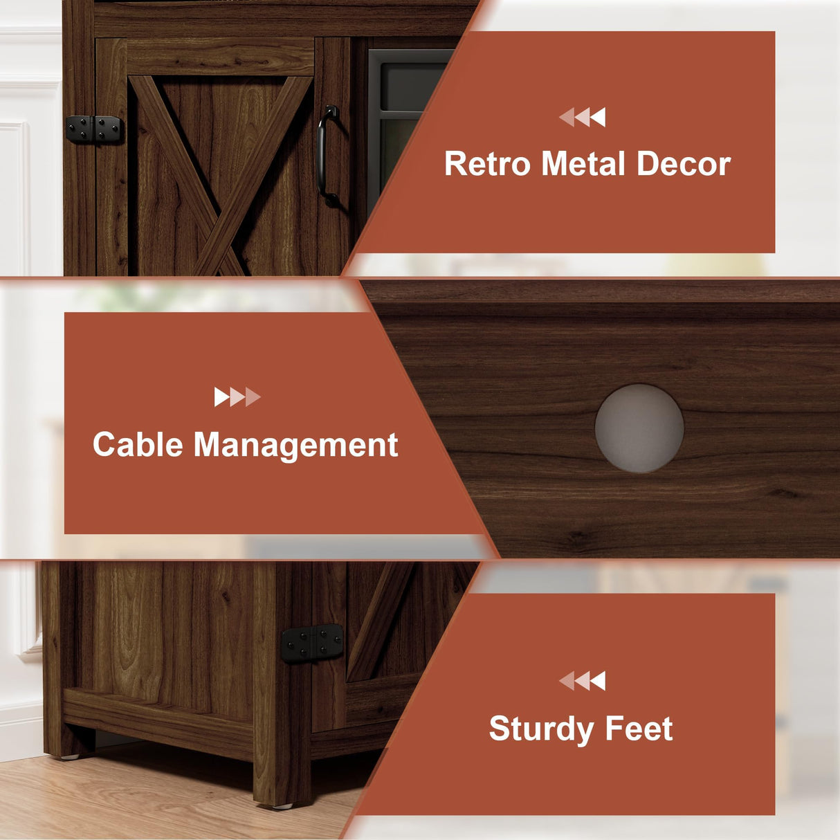 Furmax Farmhouse Fireplace TV Stand for TVs Up to 65 Inch Highboy Entertainment Center with Open Storage and Side Cabinets Rustic Media Console Table with Barn Doors for Living Room (Barnwood) Furmax