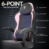 Dowinx Gaming Chair with Pocket Spring Cushion and Footrest, Ergonomic Game Chair with Massage Lumbar Support for Adults, High Back Leather Computer Chair for Office Gaming 300LBS, Pink Dowinx