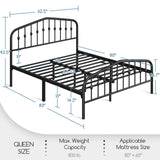 Elegant Victorian-Style Black Metal Queen Bed Frame with Crown Headboard and Easy Assembly Yaheetech