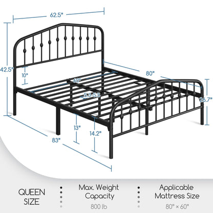 Yaheetech Queen Bed Frames Metal Platform Bed with Victorian Style Wrought Iron Headboard and Footboard/Easy Assembly/No Box Spring Needed/Black Queen Bed