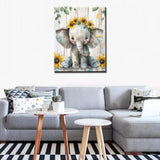 Aihonmin Cute Elephant Paint by Numbers Kits with Brushes and Acrylic Pigment Sunflower Painting for Adults Beginner Rustic Style Pictures Craft Home Decor 16''x20''(DIY Framed) Aihonmin