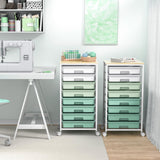 Rolling Storage Utility Cart Organizers with 8 Drawers and Wooden Tabletop for Living Room,Office,Classroom,Craft Room,Bedroom,Dorm,Green SYKIARIOL