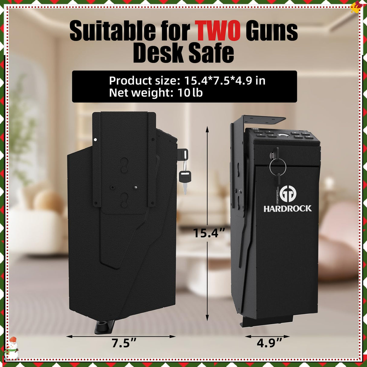 HARDROCK [ 2 Guns Capacity Gun Safe for Pistols, Biometric Wall Mounted Handgun Safe Box for Desk, Bedside,Truck，Drop Down Quick Access Security Safe with Fingerprint Keypad Lock for Home nightstand HARDROCK