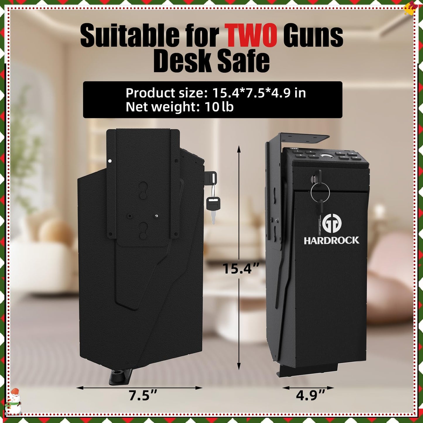 HARDROCK [ 2 Guns Capacity Gun Safe for Pistols, Biometric Wall Mounted Handgun Safe Box for Desk, Bedside,Truck，Drop Down Quick Access Security Safe with Fingerprint Keypad Lock for Home nightstand