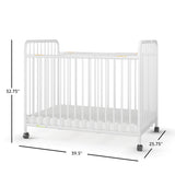 Child Craft Little Dreamer Metal Compact Folding Portable Crib with 2” Crib Mattress and 2 Easy Roll Locking Wheels, Durable Metal Construction, Easy to Clean (White) Child Craft