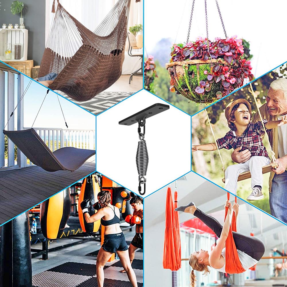 Dolibest Heavy Bag Hanger, Wall Ceiling Mount Hook for Punching Bags, Body Weight Strength Training Systems, Wood Beam Holder with Spring and 2 Carabiners, 4Wood Screws for Wooden Sets Dolibest