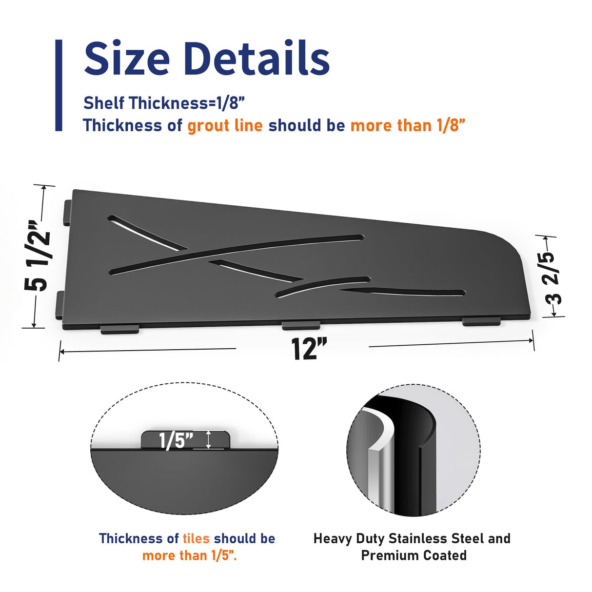 Bernkot Corner Shower Shelf 12" Matte Black 304 Stainless Steel Quadrilateral Corner Shelf Recessed Bathroom Storage Shampoo Holder Organizer Kitchen Shelf Rack, No Drilling Bernkot