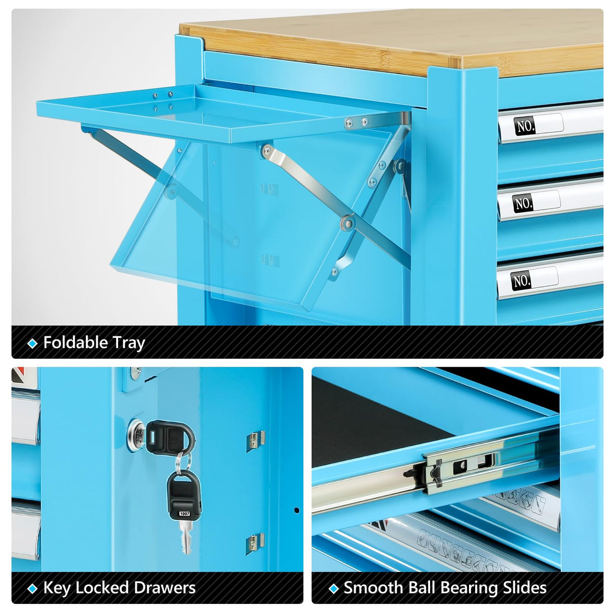 DNA MOTORING 30" W X 37" H X 18" D Large Capacity 4-Drawer Chest Rolling Tool Cart Locking Swivel Cabinet with Keys, Blue, TOOLS-00484 DNA MOTORING
