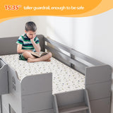 JOYMOR Loft Bed Twin Size with Led Light, Low Loft Bed with Storage Drawer, Modern Farmhouse Loft Bed with Castle Guardrail and Window, Book Rack, Smart APP Control, No Box Spring Needed (Gray) JOYMOR