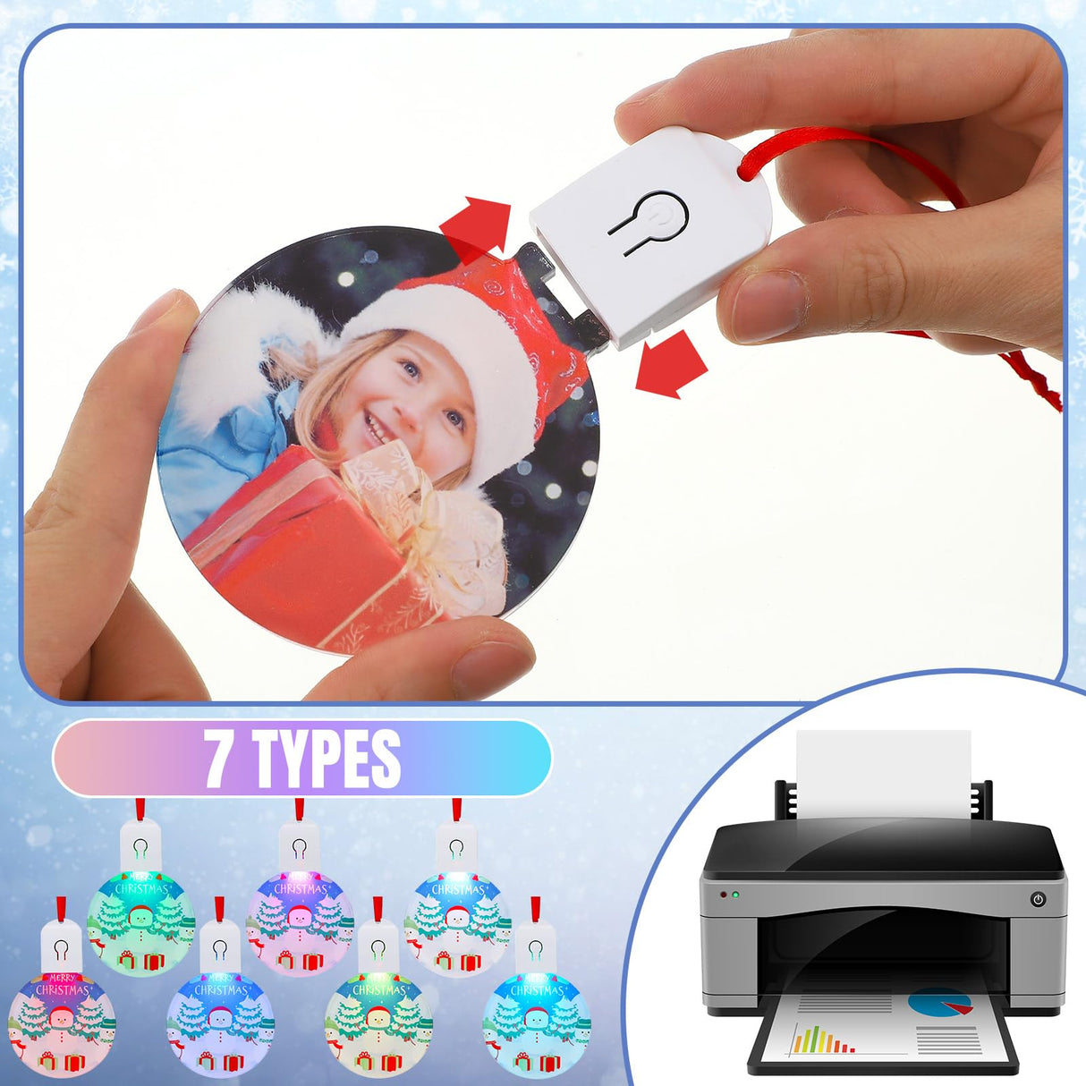 Halloscume 10 Pcs Light up Christmas Sublimation Ornament Blanks with Light Acrylic Blanks LED Ornaments Bulk for Xmas Tree DIY Handmade Crafts Christmas Party Decorations Supplies (Round) Halloscume