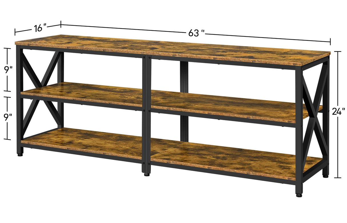 Yaheetech TV Stand for TVs Up to 70 Inches, Entertainment Center with 3-Tier Wooden Storage Shelves TV Console for Living Room, Rustic Brown Yaheetech