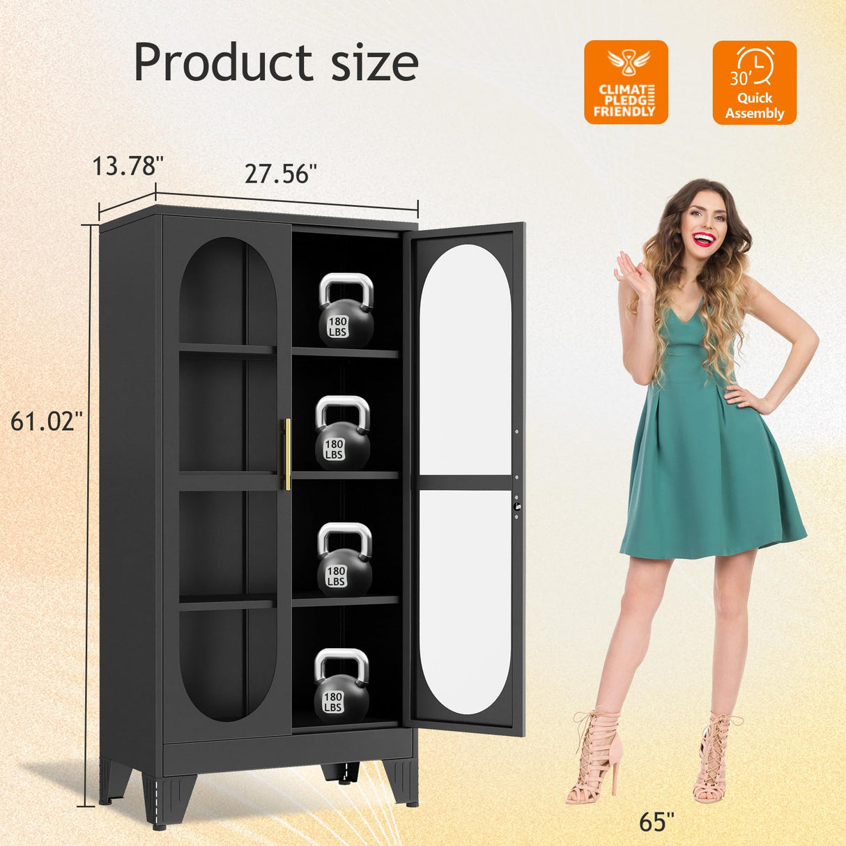 GAIOUS 61" Tall Metal Curio Cabinet, Display Cabinet with Glass Door, 4 Tier Liquor Cabinet with 3 Adjustable Shelves, Locking Glass Display Case for Collectibles, Showcase Storage Cabinets, Black GAIOUS