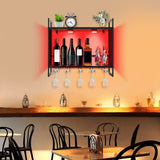 CeRaBuRET Wall Mounted LED Wine Rack, Wine Bottle Rack, Metal Hanging Wine Holder with 5 Stem Glass Holders for Storing Wine Bottles, 23.6 * 7.87 * 21.26inch CeRaBuRET
