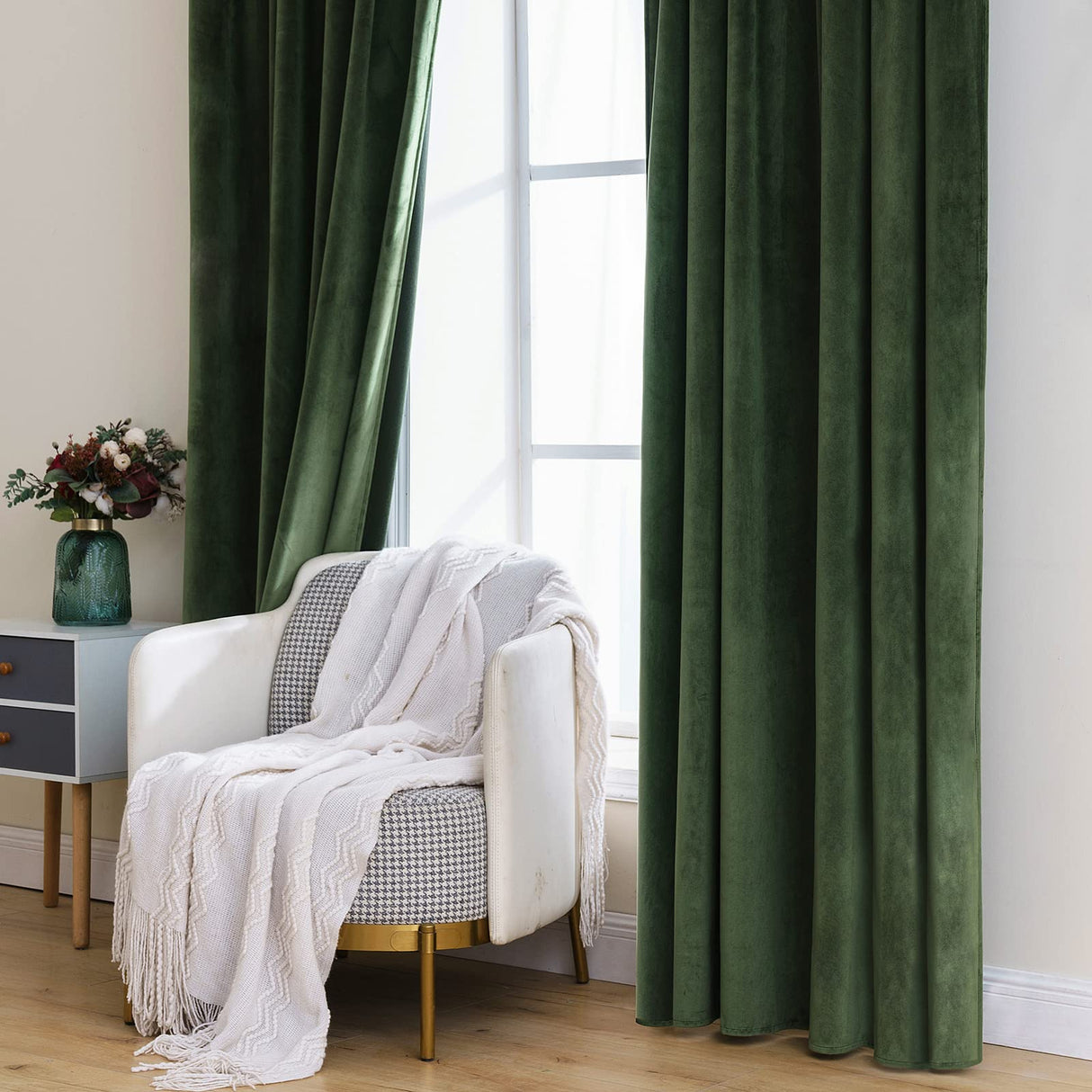 MIULEE Velvet Curtains 108 inches Long 2 Panels - Luxury Blackout Curtains for Bedroom Living Room Thermal Insulated Super Soft Window Drapes Rod Pocket & Back Tab, Olive Green MIULEE