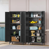 BYNSOE 71'' Kitchen Pantry Storage Cabinet with 5 Adjustable Shelves Metal Pantry Storage Cabinet with Ventilation Cupboard Cabinet for Kitchen, Living Room Dinning Room Bathroom. (Black, 71 inch) BYNSOE